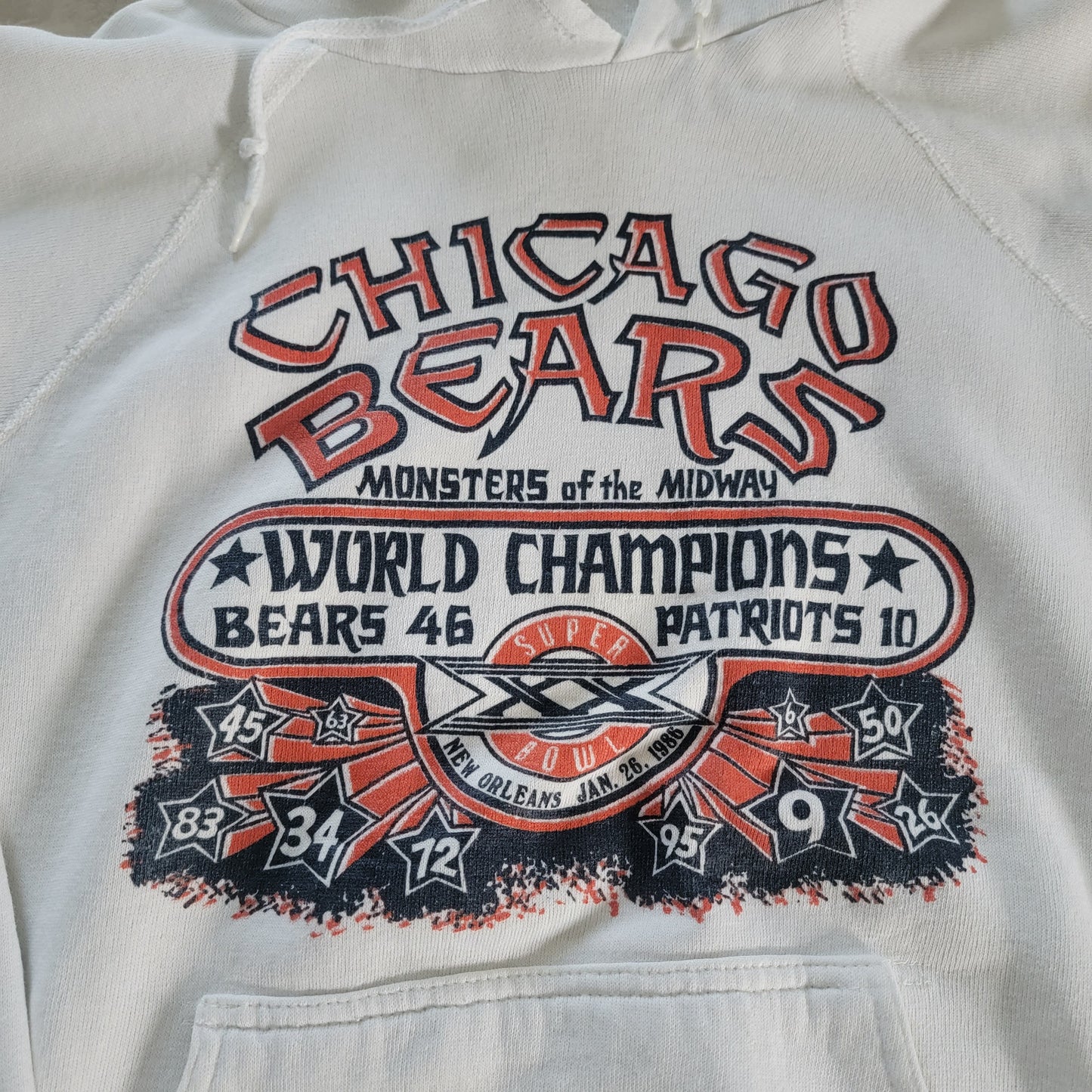 Vintage 1980s Chicago Bears Monsters of Midway Super Bowl XX Hoodie.