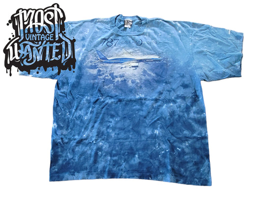 Vintage Liquid Blue "Boeing 787 Dreamliner" Tie-dye Shirt