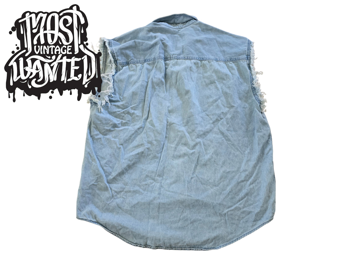 Vintage 1990s Harley Davidson Biker Blues Denim Sleeveless Shirt.