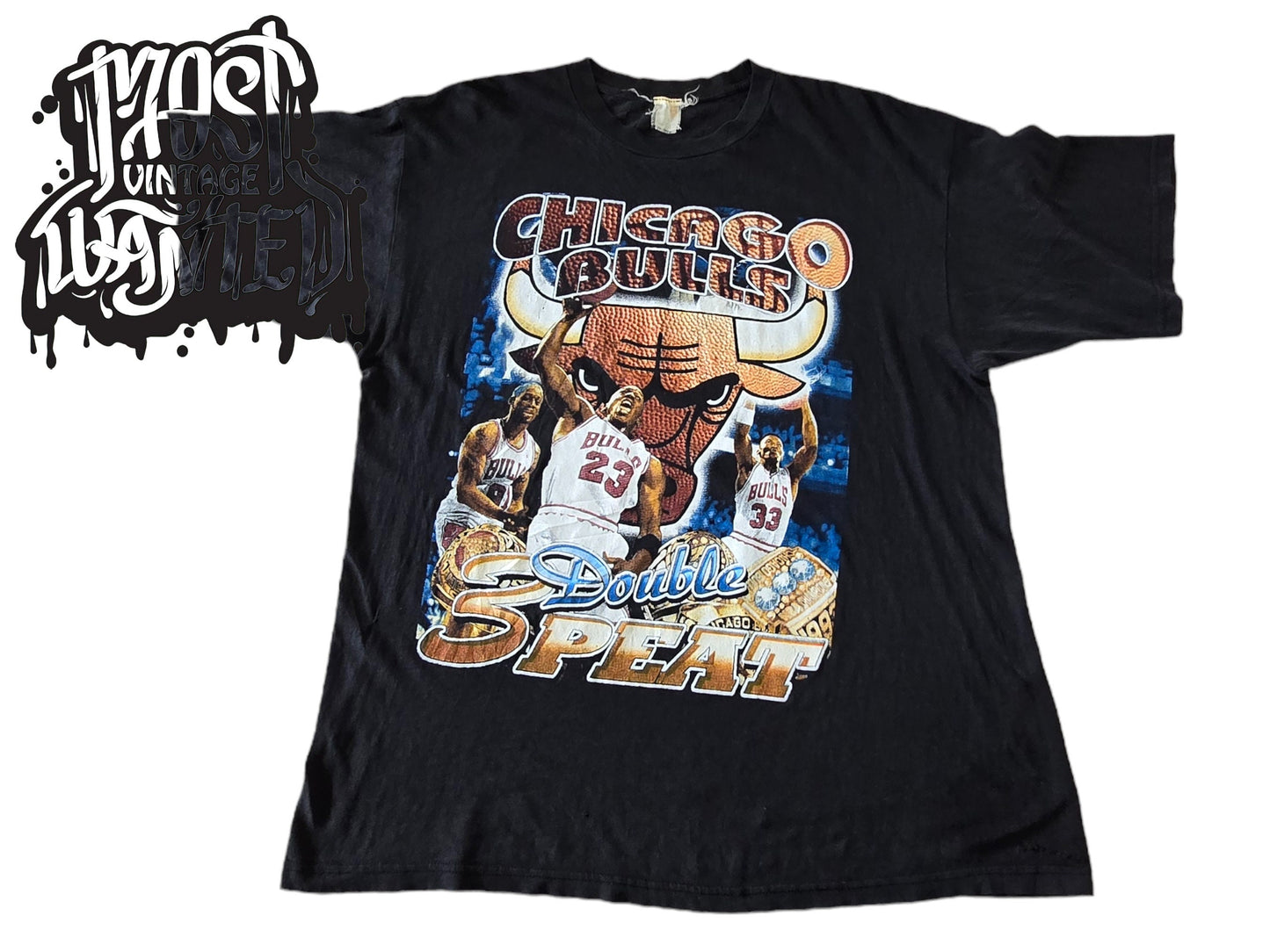 Vintage 1990s Chicago Bulls "Double 3 Peat" Rap T-shirt