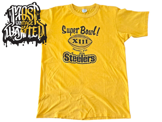 Vintage 1970s Pittsburgh Steelers Super Bowl 13 Graphic shirt.