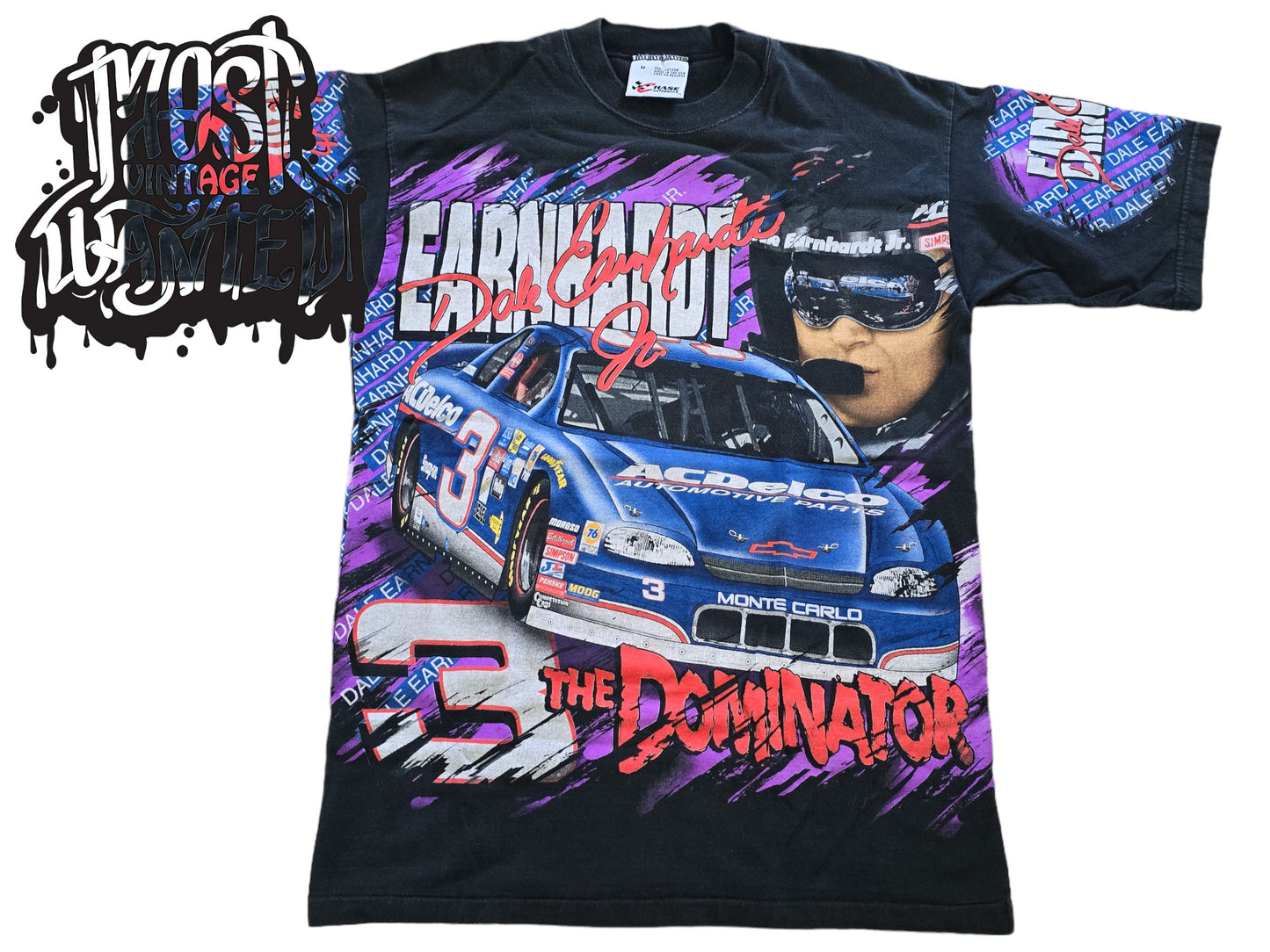 Vintage 1990s Dale Earnhardt Jr. AC Delco NASCAR AOP Shirt.